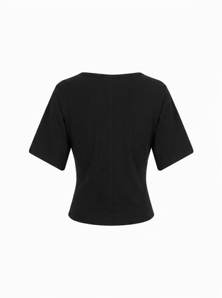 Cotton-blend U-neckline Short Bell Sleeve Tee