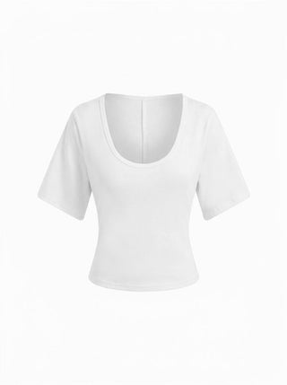 Cotton-blend U-neckline Short Bell Sleeve Tee