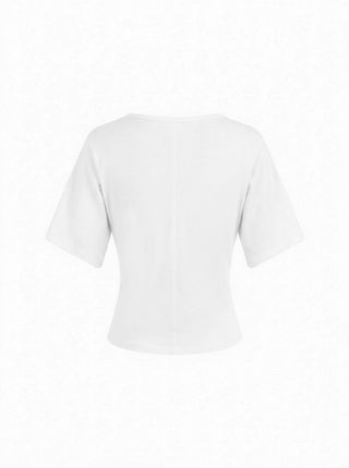 Cotton-blend U-neckline Short Bell Sleeve Tee