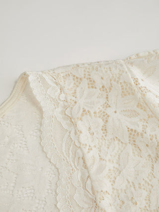 Lace Floral V-neck Ruffle Sleeve Lace Panel Shirt Bodysuit
