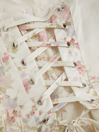 Cotton-blend Floral Sweetheart Lace Trim Milkmaid Mixi Dress