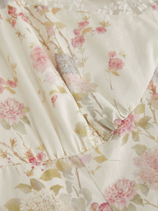 Cotton-blend Floral Sweetheart Lace Trim Milkmaid Mixi Dress