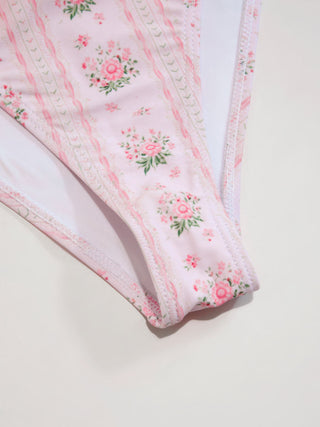 Square Neck Bracelet Cheeky Bowknot Floral Bikini Set
