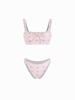 Square Neck Bracelet Cheeky Bowknot Floral Bikini Set
