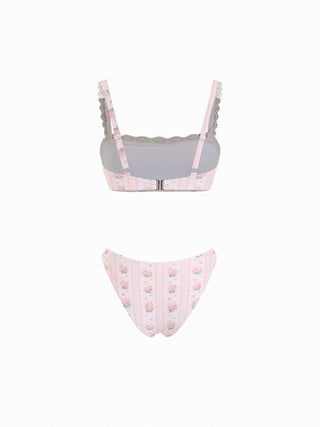 Square Neck Bracelet Cheeky Bowknot Floral Bikini Set