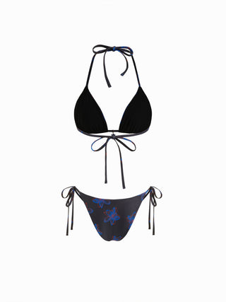 Halter Neckline Floral Tie Side Bikini Set with Flower Charm