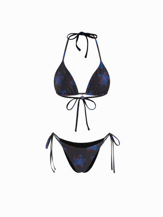 Halter Neckline Floral Tie Side Bikini Set with Flower Charm