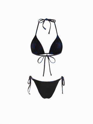 Halter Neckline Floral Tie Side Bikini Set with Flower Charm