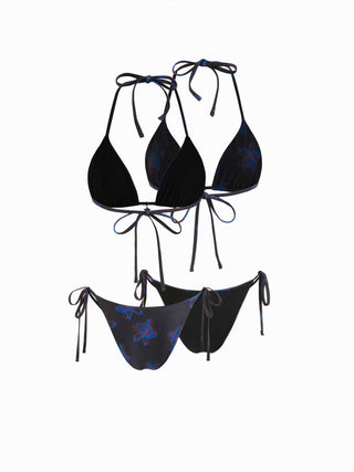Halter Neckline Floral Tie Side Bikini Set with Flower Charm
