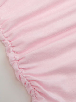 Cotton-blend V-Neck Floral Embroidery Ruched Puff Sleeve Top