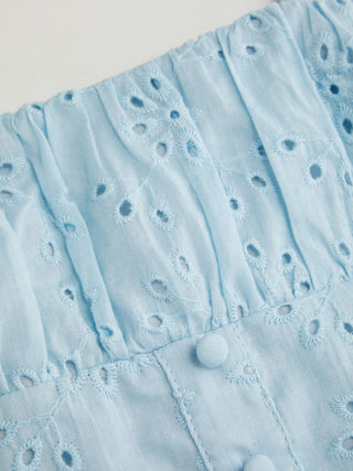 Cotton Broderie Anglaise Sculptural Square Neck Cut Out Flared Maxi Dress