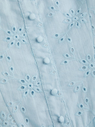 Cotton Broderie Anglaise Sculptural Square Neck Cut Out Flared Maxi Dress