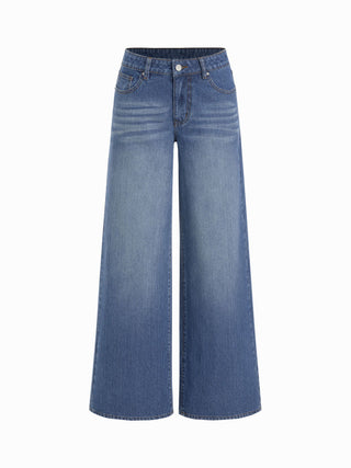 Washed Denim Low Rise Straight Leg Jeans