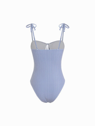 Sweetheart Stripe Bowknot Cut Out One Piece Swimsuit