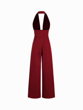 V-neck Ruched Wide Leg Jumpsuit