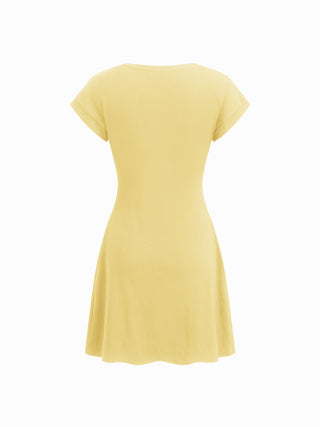 Cotton-blend Round Neckline Ruched Mini Dress
