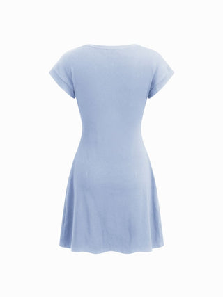 Cotton-blend Round Neckline Ruched Mini Dress