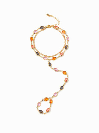 OVAL RESIN LAYERED HAND CHAIN BRACELET