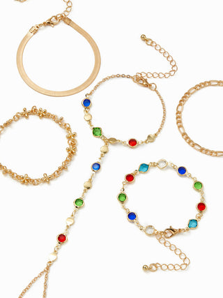 5PCS RHINESTONE & FLORAL HAND CHAIN BRACELET SET