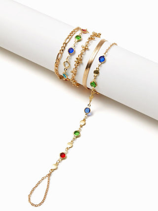5PCS RHINESTONE & FLORAL HAND CHAIN BRACELET SET