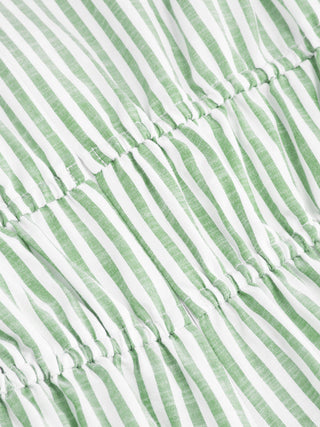 Cotton-blend V-neck Stripes Drawstring Wide Leg Jumpsuit