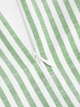 Cotton-blend V-neck Stripes Drawstring Wide Leg Jumpsuit