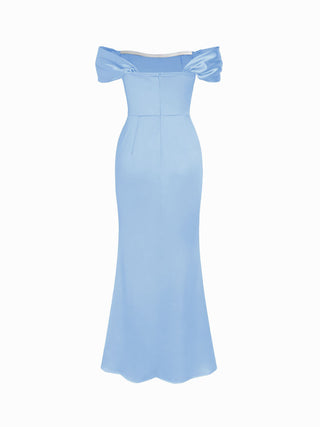 Satin Sculptural Ruched Off-shoulder Mermaid Maxi Dress