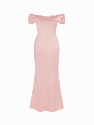 Satin Sculptural Ruched Off-shoulder Mermaid Maxi Dress