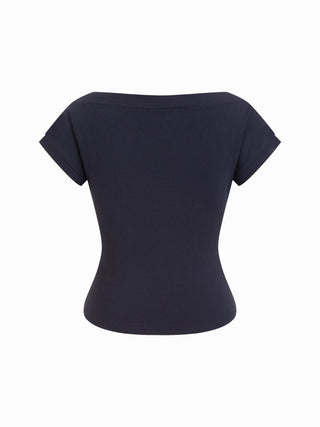 Cotton-blend Boat Neck Fruit Applique Short Sleeve Tee