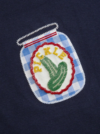 Cotton-blend Boat Neck Fruit Applique Short Sleeve Tee