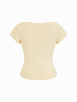 Cotton-blend Boat Neck Fruit Applique Short Sleeve Tee