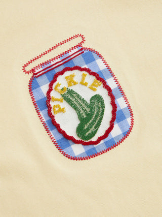 Cotton-blend Boat Neck Fruit Applique Short Sleeve Tee