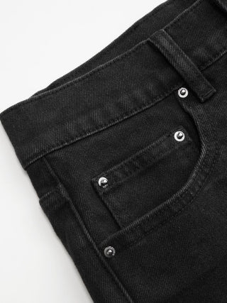 Denim Mid Rise Washed Metal Detail Riding Shorts