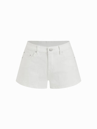 Denim Mid Rise Washed Metal Detail Riding Shorts