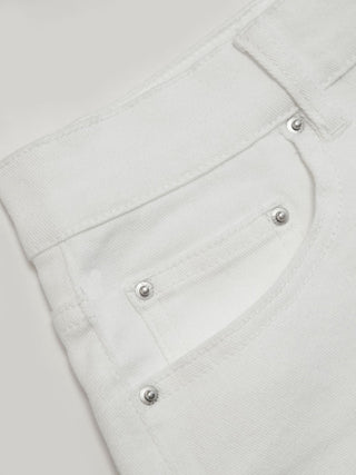 Denim Mid Rise Washed Metal Detail Riding Shorts