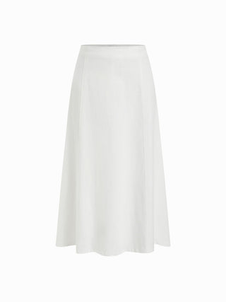 Stretch Denim High Rise Washed Pleated A-line Flare Midi Skirt