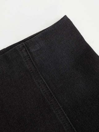 Stretch Denim High Rise Washed Pleated A-line Flare Midi Skirt