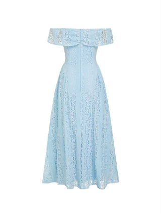 Lace Sculptural Off-Shoulder Knotted Flared Maxi Dress