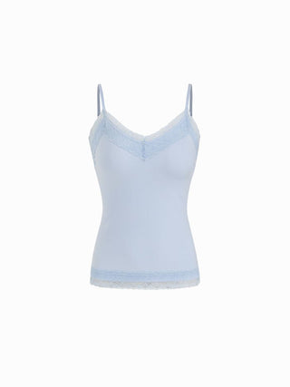 High Stretch Cotton-blend V-neck Lace Trim Cami Top