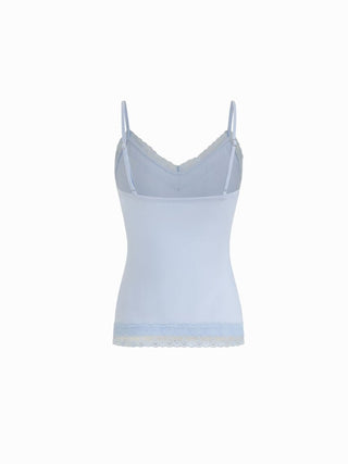 High Stretch Cotton-blend V-neck Lace Trim Cami Top