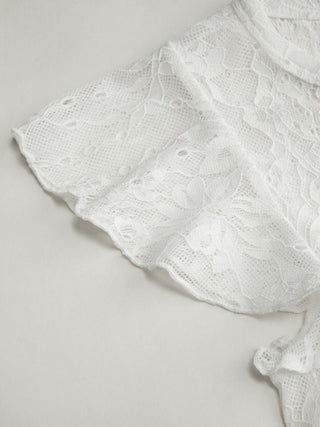 Lace Round Neckline See-Through Short Sleeve Top