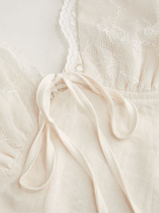 Lace Trim V-neck Top & High Rise Wide Leg Trousers Loungewear Set