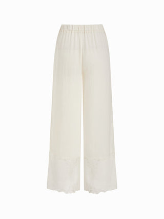 Lace Trim V-neck Top & High Rise Wide Leg Trousers Loungewear Set