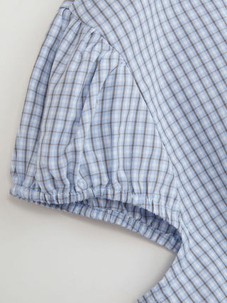 Red Gingham Square Neck Puff Sleeve Blouse