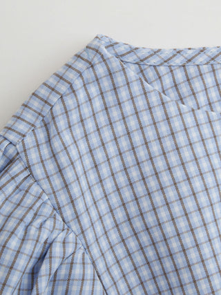 Red Gingham Square Neck Puff Sleeve Blouse