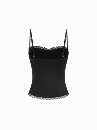 Sweetheart Neck Lace Trim Slim Corset Cami Top