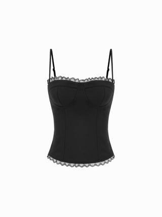 Sweetheart Neck Lace Trim Slim Corset Cami Top