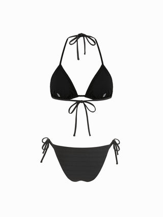 Ribbed Shell  Button Side-Tie Triangle Bikini Set