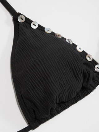 Ribbed Shell  Button Side-Tie Triangle Bikini Set