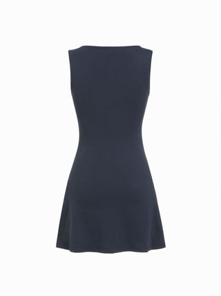 Cotton-blend V-neck Lace Trim A-line Mini Dress